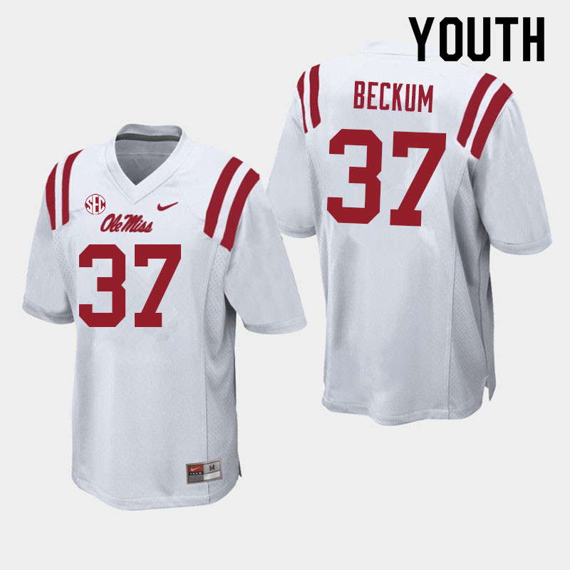 DJ Beckum Ole Miss Rebels NCAA Youth White #37 Stitched Limited College Football Jersey LFW4758SE